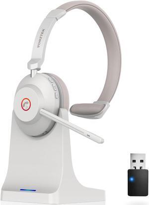 Bluetooth Headset, Wireless Headset with Mic Mute & USB Dongle, 45H+ Wireless Headphones with Microphone Noise Canceling & Charging Dock for Work/Office/PC/Meeting/Zoom/Skype/MS Teams