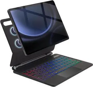 Wineecy Touchpad Magic Keyboard Case for Samsung Galaxy Tab S9 FE 5G 10.9'', S9/S8/S7 11 Inch,Rainbow Backlit Magic Floating Cantilever Stand Magnetic Keyboard Cover with Multi-Touch Trackpad