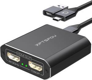 XPTSFDU USB 3.0 or USB C to Dual HDMI Splitter Extended Display 4K30Hz 1080P60Hz USB to HDMI Splitter for Dual Monitors for Windows MACOS(MACOS Supports MST and SST Modes)