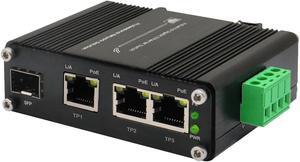 Industrial 3-Port PoE+ Gigabit Fiber Ethernet Switch - Mini Unmanaged Network Switch with 100/1000M Adaptive SFP Slot,12~48VDC Power Input,Din-Rail or Wall Mount,Fast Connection,Plug and Play