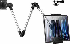 YOOZ Metal Long Arm Tablet Wall Mount Holder [Aluminum Arm 37"] Adjustable Wall Tablet Stand with Foldable Arm for iPad Pro Air Mini, Galaxy Tab, Surface, Switch, Fire, iPhone, 4-12.9"