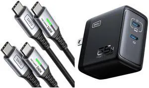 INIU [240W, 6.6ft 2-Pack USB C to USB C Cable + 2-Port 65W USB C Charger Block