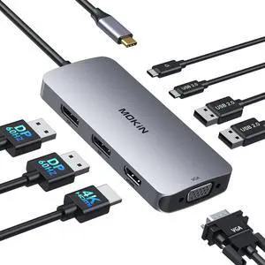 USB C Docking Station Dual DisplayPort, 8 in 1 Hub with 2 DP, HDMI, VGA, USB C 2.0, 2 USB A 2.0, PD Charging Port, Multi Monitor Adapter for Dell/HP/Lenovo Laptops