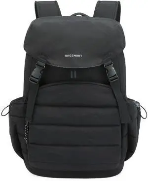 BAGSMART College Laptop Backpack, Large Opening Travel Backpack for Women,TSA Approved Personal Item, Outdoor Backpack for 15.6 Inch Laptop, Water-Resistant Casual Daypack, Black