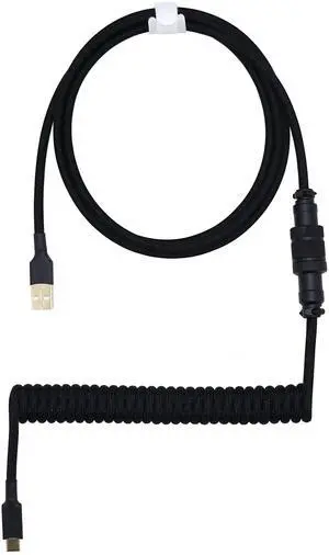 Kraken Pure Black Coiled Keyboard Cable - Artisan Black Coiled USB C Cable with Aviator Connector for Mechanical Gaming Keyboards (Pure Black)