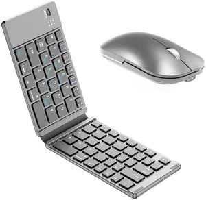 Foldable Keyboard and Mouse Combo,Bluetooth Keyboard and Mouse Combo for iPad/Mac/Android Tablet/,Portable Rechargeable Keyboard Mouse for iPad/Laptop/MacBook/PC/Computer (Gray)