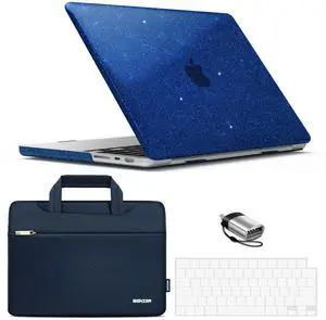 IBENZER Case for MacBook Pro 14 Inch Case 2025 2024 M4 M3 M2 M1 A3112 A3185 A3401 A2918 A2992 A2779 A2442 Pro/Max, HardShellCase & SleeveBag &KeyboardCover &Type-c(2025-2021),StarBlue,T14STARBL+3