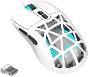 FD Wireless Gaming Mouse,Rechargeable RGB Programmable Macro Mouse,10000 DPI,Tri-Mode 2.4GHz/BT 5.0 with Wired,3.7V 500mAh Built-in Battery for Laptop Desktop PC MacBook Chromebook - White
