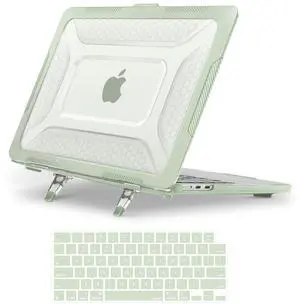 MOSISO Compatible with MacBook Air 13 inch Case 2025 2024 2023 2022 M4 A3240 M3 A3113 M2 A2681,Honeycomb Heavy Duty TPU Bumper Hard Case with Kickstand&Keyboard Skin for MacBook Air 13.6, Sage Green