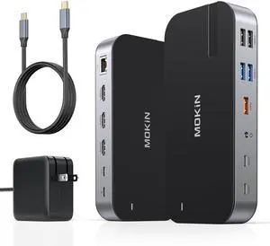 MOKiN Laptop Docking Station,16 in 1 Docking Station USB C Dock Triple Monitor,USB C Docking Station with 3 HDMI,PD 100W, USB 3.1/3.0/2.0,RJ 45 Ethernet,SD/TF,Audio for Dell/Lenovo(Including Charging)