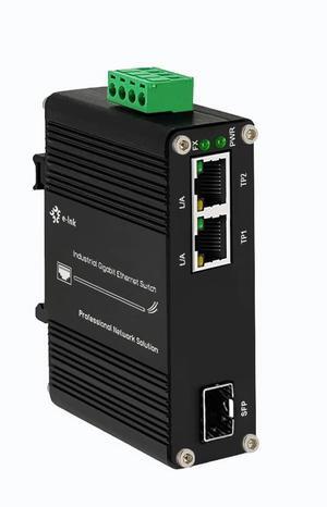 Mini Industrial 2 Ports Gigabit Ethernet Switch Din Rail Mount Hardened 2 * 10/100/1000Mbps Ethernet to Fiber Optic Converter 100/1000Base-X Auto Sensing 12-48V DC