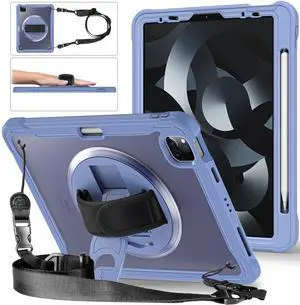 Batianda Case for iPad Pro 11-inch 2022 4th M2 Chip /2021 (3rd Generation) Heavy Duty Rugged Shockproof Tablet Cover with 360deg Rotating Hand Strap Foldable Hidden Stand & Shoulder Strap, Lavender
