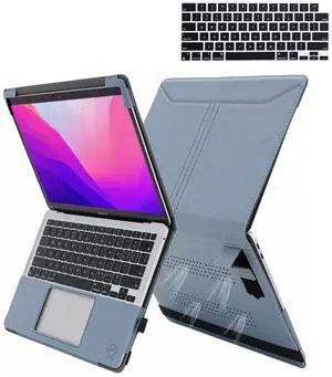 TYTX Compatible with MacBook Pro 14 Inch Case, PU Leather MacBook Case with Vents and Stand for 2021-2024 Release M4 A3112 A3185 A3401 M3 A2918 A2992 M2 A2779 M1 A2442, Gray Blue