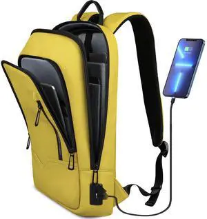 hk Backpack for Men Business Slim Backpack with USB Charger Computer Lightweight Anti-theft Travel Backpacks 15.6 inch Water Resistant Laptop Bag for Work Office College-Orange