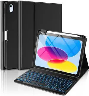 aMZCaSE for iPad 10th Generation case with Keyboard 10.9 inch, 7 Color Backlight, Keyboard Case for iPad 10th Generation with Wireless Detachable Keyboard & Pencil Holder, Model: A2696 A2757 A2777