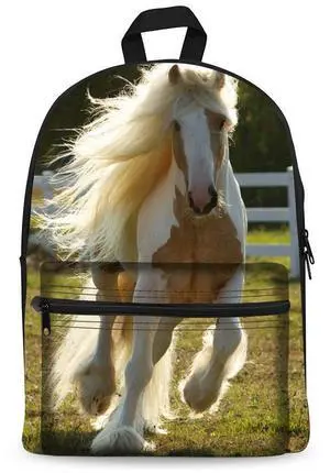 Bookbag School Backpack for Girls Horse Backpacks Elementary 3rd 4th 5th 6th Grade Kids Boys 15.3" Canvas Light Laptop Bag