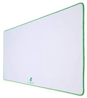 ANUBISGX (68 Color/Size Options Gaming Mouse Pad (Extended: 36x12), White Pad with Neon Green Stitching. Best Premium Waterproof Non RGB Non-Slip Computer Gaming XL Desk Mousepad Mat