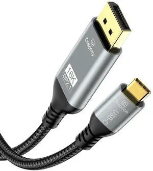 Angusplay USB C to Displayport 2.1 Cable, 16k@30Hz Thunderbolt 4/3 to Display Port Cable, 40Gbps USB c to dp Cable Support 8K@120Hz 4K@240Hz, Compatible MacBook Pro M4, iPhone 16, XPS, 6.6FT