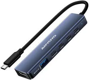 ANYOYO USB C Hub Dual Monitor 4K@60Hz, 6 in 1 USB C Multiport Adapter with 1xHDMI, 1xUSB C Video&Data Output for USB C Portable Monitor, 3xUSB C 10Gbps,100W PD, USB C Splitter For Dell/HP/Mac Pro/iPad
