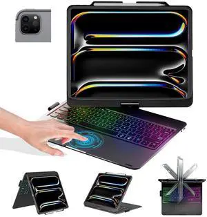 BABG Keyboard Case for iPad Air 13 inch,Compatible with iPad Pro 13 inch M4 2024&iPad 12.9 inch 6th/5th /4th/3rd Gen,Mulit-Toupad,360deg Rotatable,Rainbow Backlits,Wireless,Pencil Charging-Black