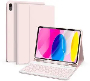 besky for iPad 10th Generation Case with Keyboard, 10th Gen Keyboard Case with Pencil Holder, Wireless Detachable Keyboard for iPad 10th Gen 10.9" 2022, Pink