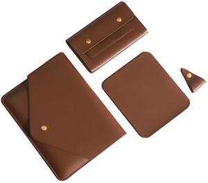 Benfan Tablet Sleeve Compatible with 12.9 iPad Pro Gen 6, Gen5,Gen4,Gen3,Surface Pro 9,Surface Pro X with Small Pouch, Mouse Pad and Cord Organizer, Color Dark Brown