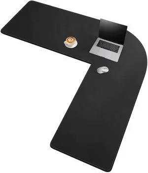 Chihein L-Shaped Desk Pad, Dual Sided Corner Desk Mat (57.1"+ 57.1") x 19.7", Computer Office Mouse pad Writing Table Pad for Home Office - Black