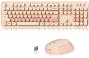 Ussixchare Wireless Keyboard and Mouse, Cute Keyboard and Mouse Combo, Full Size Typewriter Keyboard with Number Pad, Colorful Keyboard for Pc Laptop(Orange Colorful)