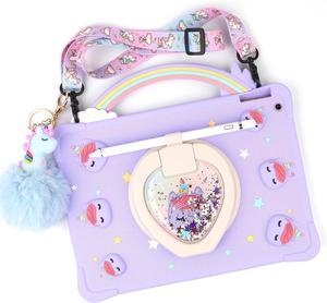 [Super Cute Rainbow Handle Unicorn Case] Compatible with Samsung Galaxy Tab S6 Lite 10.4-Inch 2020/2022 SM-P610/ P615/ P613/ P619 Kids Pop it Case Cover for with Rainbow Handle (Purple)