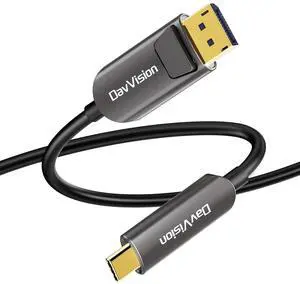 DavVision USB C to DP Fiber Optic Cable 33 FT, 4K@60Hz Type C to DP Active Optic Cable for Business Meeting, DP 1.2 with DP Alt Mode,HDCP 2.2,Compatible with iPhone 15/16 Pro/Max,MacBook,Galaxy S23/24
