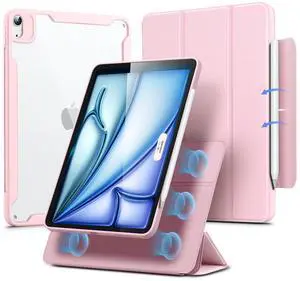 ESR for iPad Air 11 Inch Case M3/M2 (2025/2024), iPad Air 5th/4th Gen Case (2022/2020) 10.9 Inch with Pencil Holder, Removable Magnetic Cover, Vertical Stand, Rebound 360 Series, Pink