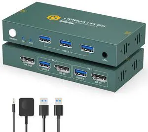 KVM Switch 1 Monitors 2 Computers Displayport 8K@60Hz, USB3.0 KVM Switch Displayport with 3 USB 3.0 Ports EDID Adaptive Sharing Mouse Keyboard and Monitor Plug and Play