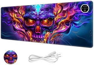 FXIANGWL Heated Mouse Pad & Desk Mat Hand Warmer Flaming Skull Avatar 31.5x13 inch Large Size Intelligent Fast Heating, 3 Speed Adjustable, Timed Auto Power-Off for Office & Home Warm Desk Pad