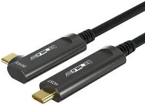 GeoHN.G USB C to USB C Fiber Optic Extension Cable 10M/33FT, Right Angle USB 3.2 10Gbps Long Distance Active Optical USB C Cable for VR/AR, Quest2, Webcam, Camera, Mini PC and More