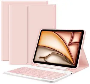 GOKOCO Keyboard case for iPad Air 6th 11 inch 2024 M2,iPad Air 5th Gen 10.9 Inch Keyboard Case 2022,Detachable Bluetooth Keyboard Cover for iPad Air 4th Gen 2020 with Pencil Holder,Auto Sleep-Pink