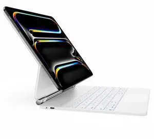 HOU Keyboard Case for iPad Pro 13 inch Case 2024 with Keyboard (M4), iPad Pro 13 inch Keyboard with Multi-Touch Trackpad, 7 Colors Backlight, Easy-Set Magnetic Stand Bluetooth Keyboard-White