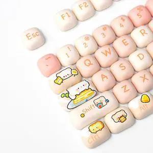 Hunfuthr PBT Keycaps Cute MOG Profile Keycap, 140 Keys Pink Round Keycaps Set, Kawaii Custom Dye-Sublimation Keycap for 100% 75% 65% 60% Cherry Mx Mechanical Keyboard (Bread Bear)