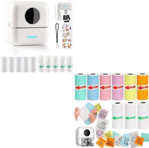 HuiJuKeJi Mini Sticker Printer Bluetooth Smart Pocket Inkless Thermal Printer with 20 Rolls Thermal Paper and Sticker for iOS&Android, Portable Receipt Printer for Photo Journal Notes Memo
