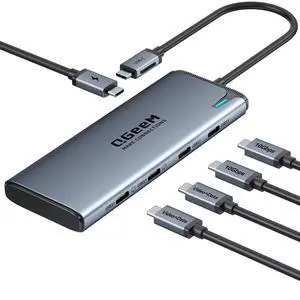 QGeeM USB C Hub for Thunderbolt 3/4/5,Multiple Converter Adapter 5 in 1,Type C Splitter Extender with Single 8K,Dual 4K/60Hz,10Gbps Data Transfer,PD 100W,for MacBook Pro,iMac,HP(M1/M2 only 1 Display)