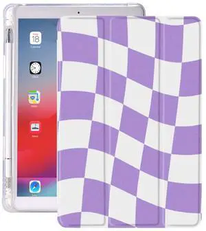 Idocolors Cute Grid Pad Case for 10.2 Inch iPad 7th/8th/9th Generation (iPad 2019/2020/2021) Lovely Girly Anti-Scratch Shockproof with Pencil Holder Lightweight Smart Trifold Stand Cover, Light Purple