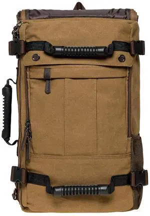 KAUKKO Canvas Travel Backpack Multi-Functional Bag Fits 17" Laptop, Large Capacity Hiking Backpack, Outdoor Casual Daypack KHAKI,23.8L