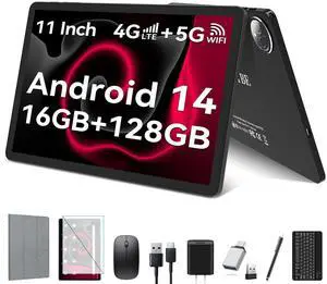 2025 Latest 11 inch Tablet, Android 14 Tablets with 16GB RAM 128GB ROM 1TB Expand, Dual 4G Tablet with Keyboard for T-Mobile, 8000mAh Battery, Octa-Core Tableta with 21 MP Camera, 11" Incell Screen
