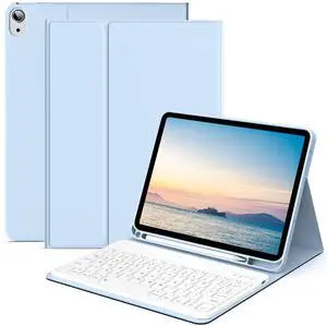 kenke Keyboard Case for iPad 10th Generation (10.9 Inch 2022) / iPad (A16) 11th (11 inch 2025) with Left Pencil Holder, Thin & Light, Stand Folio Detachable Wireless Bluetooth Keyboard Case, Sky Blue