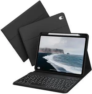 KVTVOU for iPad (A16) 11th/10th Generation Case with Keyboard (11/10.9 Inch, 2025/2022) - 7 Colors Backlit Wireless Magnetic Detachable Folio Keyboard, Flip Cover with Pencil Holder, Black