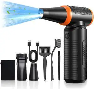 Electric Air Duster Jet Fan Blower, with Brushless Motor, 3 Adjustable speeds- for Keyboard, PC, Car, Air Bed, and Home Cleaning Reusable Replaces Compressed Air Cans