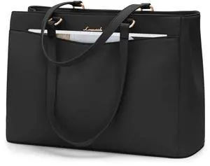 LOVEVOOK Laptop Bag Tote Bag for Women, Work Bags Teacher Tote Bag, Waterproof Leather Computer Bag, Business Laptop Purse Office Handbag Professional Briefcase, 15.6 Inch, Black