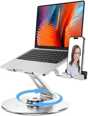 LOXP Laptop Stand with Phone Holder, Adjustable Laptop Stand for Desk, 360 Rotating Laptop Stand, Aluminum Computer Stand for Laptop, Ergonomics Laptop Riser, Fits MacBook, up to 17.3" All Notebooks