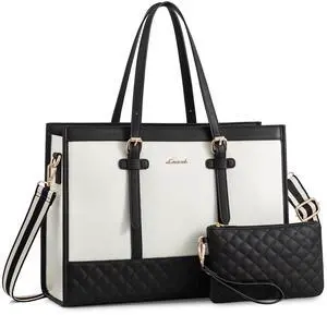 LOVEVOOK Women's Canvas Laptop Tote, 17.3 inch, Large Capacity Work Bag with Clutch Purse, Computer Bag Office Business Briefcase, Casual Handbag for Travel College Teacher School