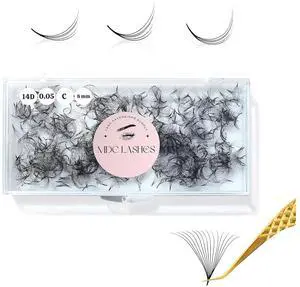 MDC LASHES 500 Promades Eyelash Fans| 5D-20D, 0.03-0.05-0.07 Thickness, C/CC/D Curls, 8-18mm| Volume Lash Extensions Premade Lash Fans Pro Pre Made False Eyelashes Pestanas Pelo A Pelo(20D-0.03-C-16)