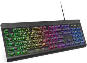 Meidosa Backlit Keyboard Wired Large Print, Computer Keyboard with Rainbow Illuminated LED, USB Keyboard with Numeric Keypad and Media Hotkey for Windows PC Laptop